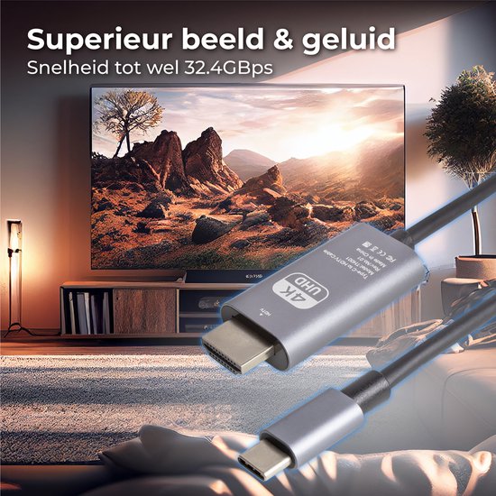 Nuvance - USB C zu HDMI Kabel - 2 Meter - 4K Ultra HD - Geeignet für Telefon, Tablet, Laptop, PC, Beamer & Monitor