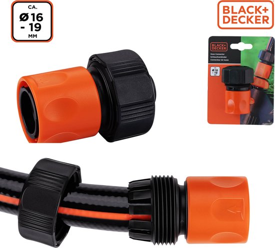 BLACK+DECKER Gartenschlauch Schnellkupplung - 5/8'-3/4' - ⌀16-19 mm - Kunststoff - Schwarz/Orange