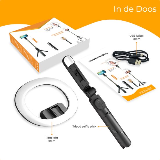 Selfie Stick 3 in 1 - Selfie Ringlicht mit Stativ Smartphone - Selfie Stick Stativ - Ringlicht mit Fernbedienung - 9 Lichtmodi - Ringlicht mit Stativ