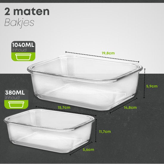 Savoré Küche Aufbewahrungsschalen Set - mit Dampf Deckel - Mahlzeit Prep Trays - Gefrierschrank Trays Glas - luftdicht - 10 Stück - 1040 & 380 ML