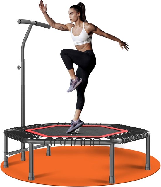 DH FitLife Fitness Indoor Trampolin | Ø114cm 45-inch Mini-Trampolin für Cross Jumping | Belastbarkeit 150 KG | Mit 3 verstellbaren Griffpositionen | Stabie