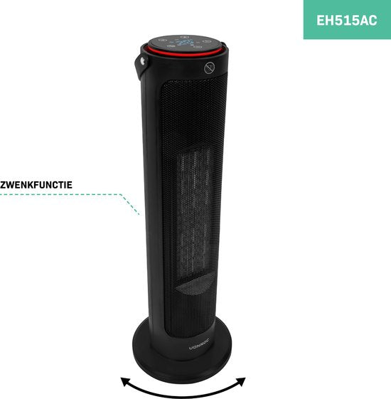 VONROC Elektroheizung - Heizlüfter - 1200W/2000W - Turmmodell - Keramik - ECO Mode - Swing-Funktion - LED-Display - Inkl. Fernbedienung - Thermostat und Timer - 20m2