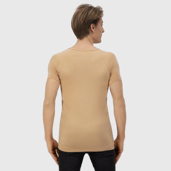 Anti Sweat Shirt - Fibershirts® - Eingenähte Achselpads - Unterhemd - Hautfarbe - V-Ausschnitt - Herren - Größe XXL