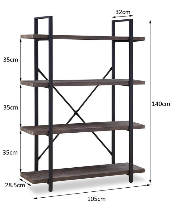 Wandregal Bücherregal Stabil - Industriedesign - 140 cm hoch