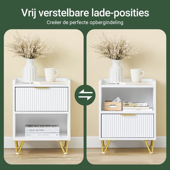 SoBuy Nachttisch, Nachttisch mit Schublade und Ablage, moderner Beistelltisch für Schlafzimmer und Wohnzimmer, weiß, 40 x 40 x 51 cm (B x T x H) FBT169-W