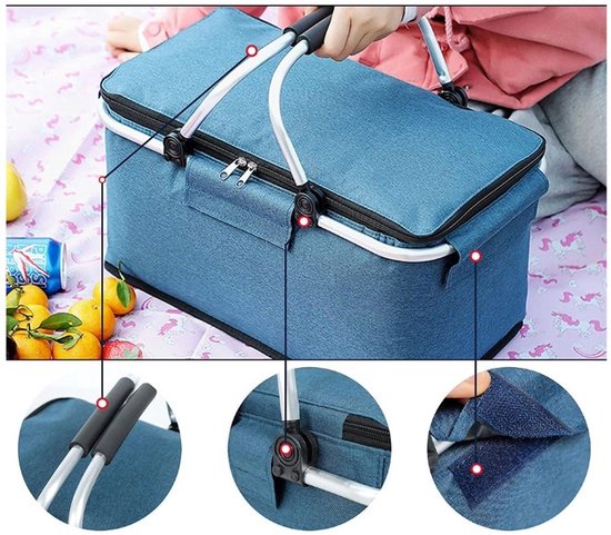 Ceruzo Cooling Basket Blau - Picknickkorb-Aluminium-Oxford-Stoff-Faltbar