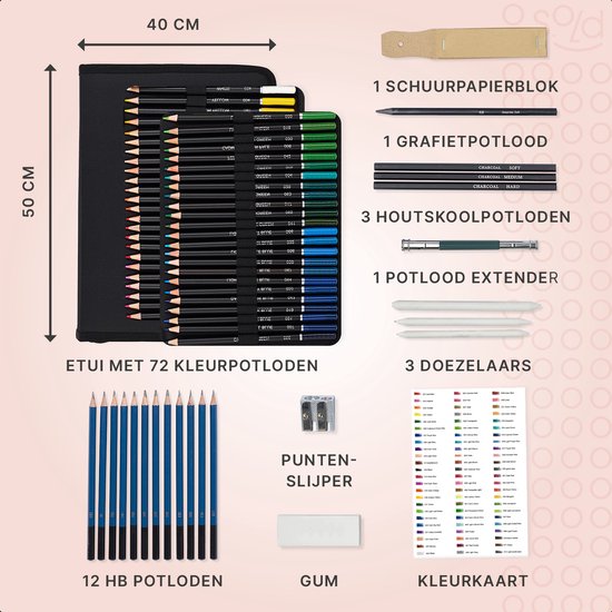 S.old Buntstifte - Bleistiftset - Skizzenstifte - Zeichenset 97-teilig - Kohlezeichnung - Inkl. Radiergummi Bleistiftspitzer & Etui