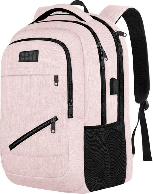 TRVLMORE Rucksack - 36L - 17 Zoll - Laptop-Rucksack mit USB - Schultasche - Herren und Damen - Tasche Pink