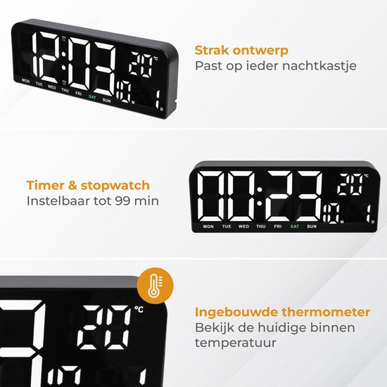Nuvance Digitaler Wecker - Digitale Uhr - Reisewecker für Kinder & Erwachsene - Wecker - LED-Wecker Digital