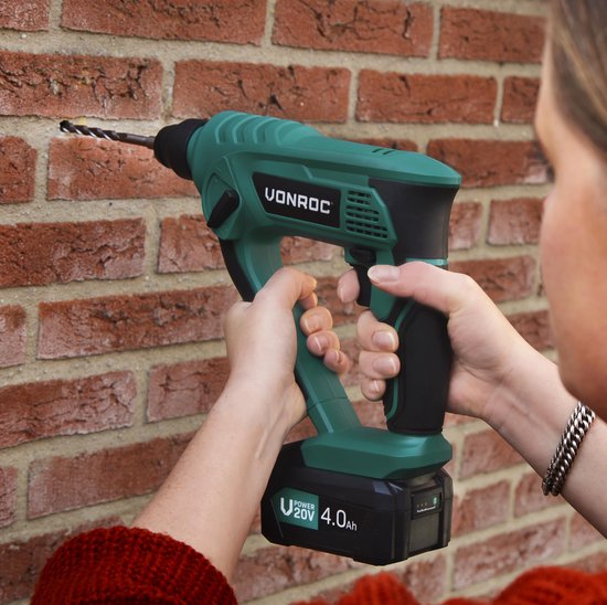 VONROC Akku-Bohrhammer - VPower 20V - ohne Akku & Ladegerät - 1,3 Joule - SDS-plus - inkl. Zubehör