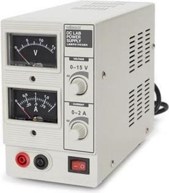 Velleman Labornetzgerät, einstellbar, 0-15 VDC/0-2 A, strombegrenzend, kurzschlussfest, analog, grau