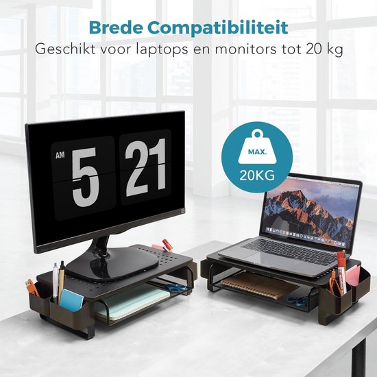 LifeGoods Monitorständer - Monitoraufsteller - Bildschirmaufsteller - Verstellbar - 37 x 23,5 x 10 cm - Metall - Schwarz
