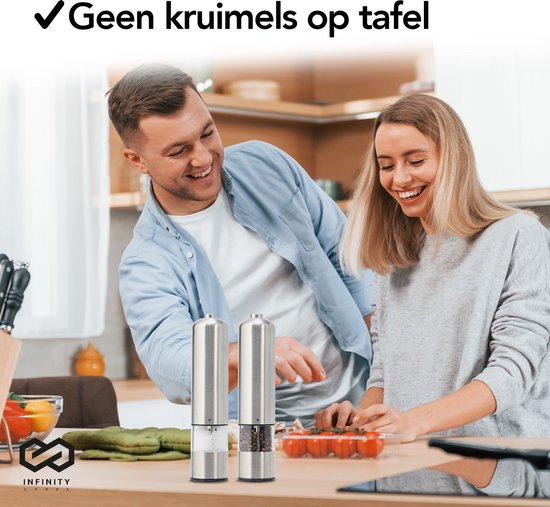 Infinity Goods Elektrische Peper- En Zoutmolen Set - Pepermolen - Zoutmolen - Verstelbare Maalgraad - Kruidenmolen - RVS