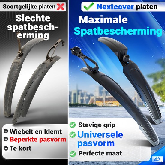 Nextcover Schutzblechset Mountainbike vorne und hinten - Abnehmbare MTB Schutzbleche Werkzeug - Geeignet für 24-29 Zoll Fahrräder - Vorderrad & Hinterrad - Vorderes Schutzblech & Hinteres Schutzblech
