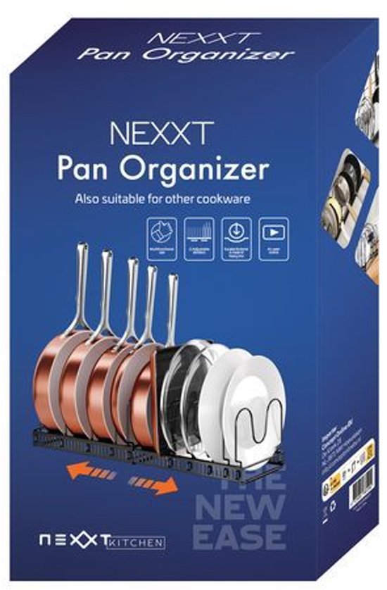 Nexxt Pfannenhalter – Nie wieder gestapelte Pfannen – Verstellbar & ausziehbar – Organizer mit 7 Fächern