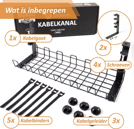 Stilemo Cable Tray Desk - Kabelhalter 38 CM - Kabelorganisator 10 KG Tragfähigkeit - Schwarz