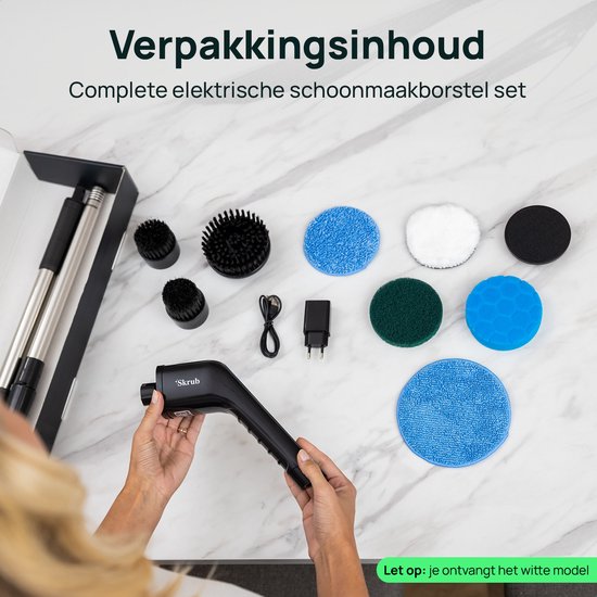 Skrub Elektrische Reinigungsbürste - Schrubber mit Griff für das Badezimmer - 8 Aufsätze