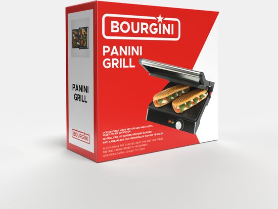 Bourgini Contact Grill Classic - Panini-Grill und Toast-Sandwich-Eisen - Antihaftbeschichtung - Schwimmdeckel - Grillgerät - Kontaktgrill - Edelstahl - BPA frei