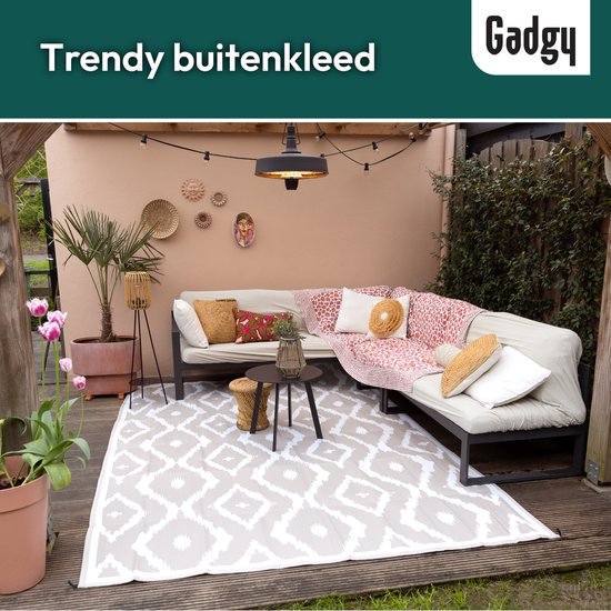 Gadgy Outdoor Teppich XXL - Outdoor Teppich 300x200 cm - Gartenteppich Doppelseitig - Picknickdecke Beige Weiß - Outdoorteppich