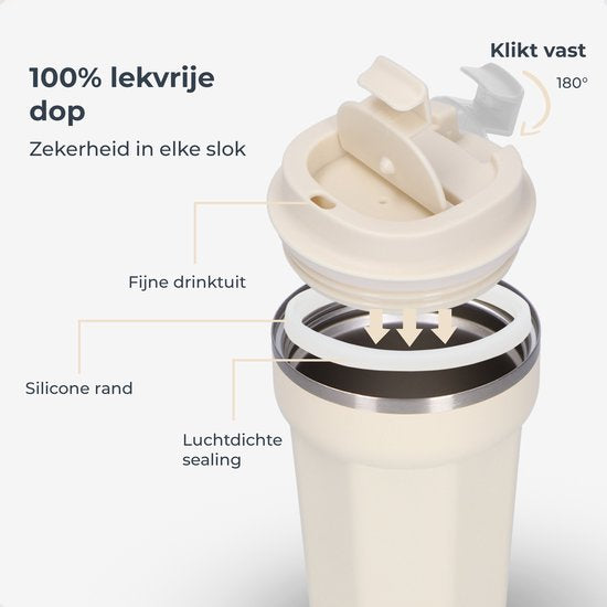 Castagnola Thermosbecher - Kaffeebecher To Go - Reisebecher für Kaffee und Tee - Teebecher - 380 ML - Edelstahl - Offwhite - Octagon