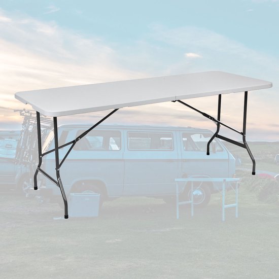 BRASQ Zusammenklappbarer Klapptisch Weiß - 180x70x74cm- Campingtisch - Klapptisch - Wetterfest - Tisch mit Tragegriff