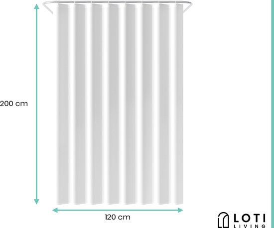 Loti Living Duschvorhang Anti-Schimmel - Weiß - Inklusive Ringe - Wasserdicht - Polyester - Duschvorhang 120x200 cm