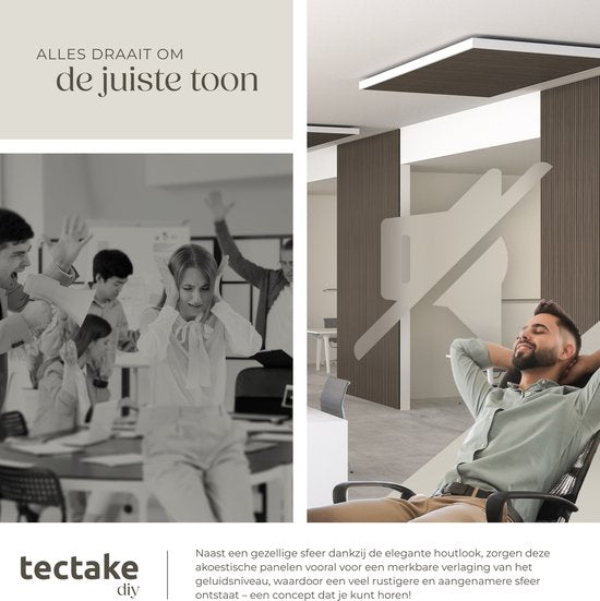 tectake® Akustikpaneele - 4er-Set - Akustik-Wandpaneele - 60 x 120 cm - 2,88 m² - Wandpaneele mit verstellbarer Größe - Lattenwand aus MDF und Holzfurnier - Schalldämmung - stilvolle Wanddekoration - einfache Montage - Eiche grau