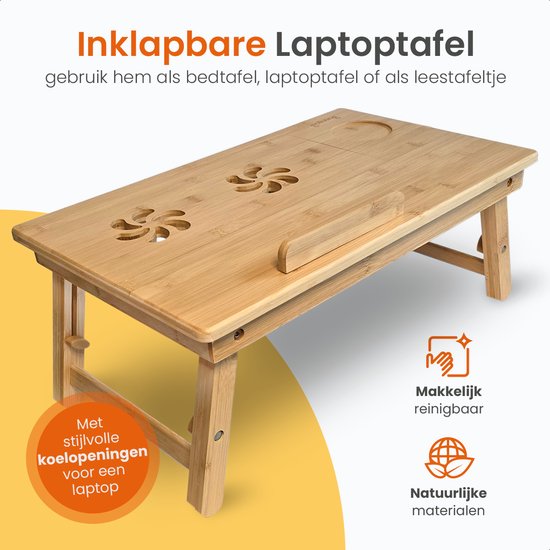 Goliving Laptop-Tisch - Ausklappbar auf 39 cm Höhe - Verstellbare & klappbare Arbeitsfläche - Ergonomischer Laptop-Tisch - Bank-Tisch - Bett-Tisch - Laptop-Ständer - Holz