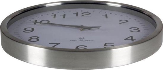 Perel Wanduhr, rund, analog, 50 cm, funkgesteuerte Zeitanzeige (DCF), Aluminium, silber