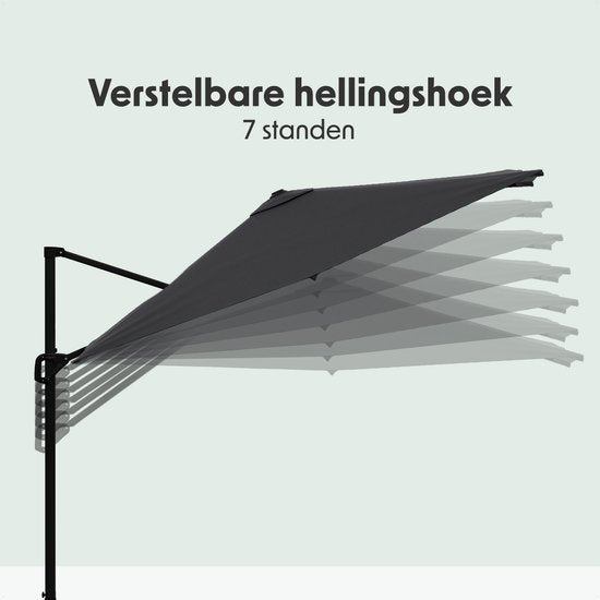 LifeGoods Sonnenschirm - 300x300 cm - neigbar - 7 Ständer - wasserdicht - mit Bezug - Anthrazit