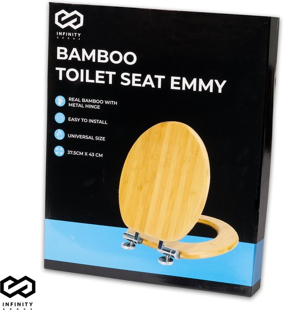 Infinity Goods Bambus Toilettensitz Emmy - Toilettensitz mit Deckel - Edelstahlscharniere - Inklusive Befestigungsmaterial