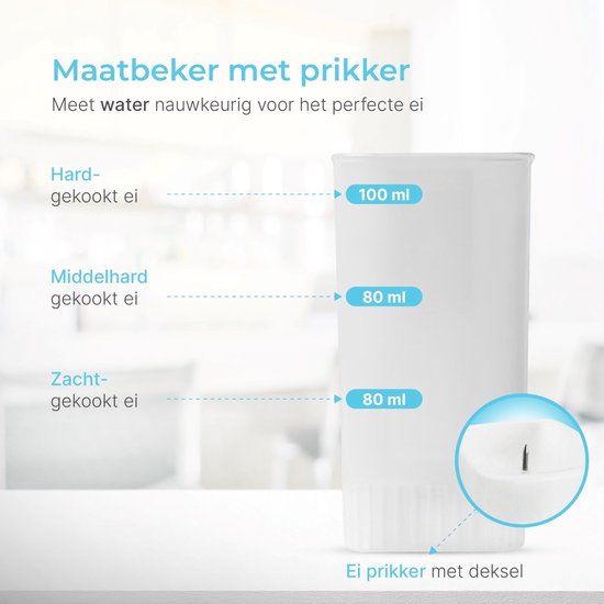 GoodForce Automatischer Eierkocher - Mit Timer - Mit Alarm - 6 Eier - Elektrisch - Inklusive Messbecher - Inklusive Eierstecher - Edelstahl - Spülmaschinenfest