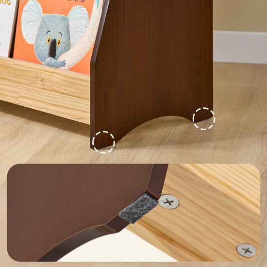SoBuy KMB32-N Bücherregal für Kinder, Spielzeug, Bücherregal, 4 Ebenen, mit 2 Haken, Bücherregal, Aufbewahrungsschrank, Schlafzimmer, Büro, Wohnzimmer, natur, 91 x 30 x 89 cm