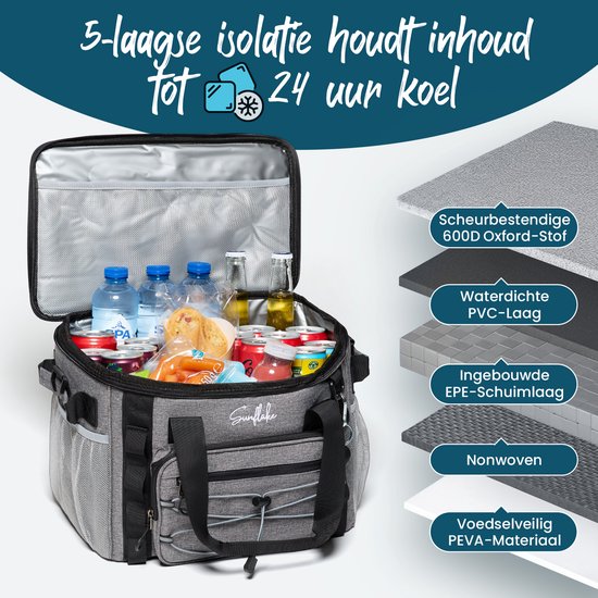 Cool Bag Large - 22 Liter - 5 Schichten isolierte Picknick-Tasche für Erwachsene - Lunch Bag - Grau - Sunflake