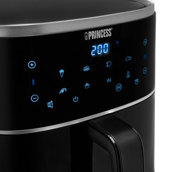Princess Digitale Heißluftfritteuse 182238 - Mit höhenverstellbarem Grillrost - Groß 4 Liter - Schwarz - Digitaler Touchscreen - 8 Automatikprogramme