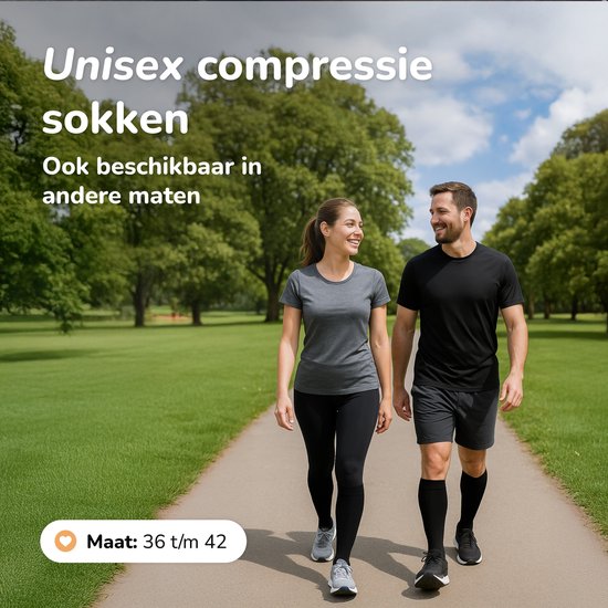 Alyze Kompressionsstrümpfe - 2 Paar - Größe 36-41 - Hoch - Socken für Männer & Frauen - Medizinisch - Neuropathie - Stützstrümpfe - Diabetes - Blutfluss, Laufen, Flugzeug, Bett - Schwarz