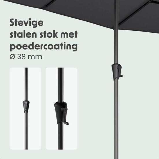 LifeGoods Doppelter Sonnenschirm - Garten - 220x400cm - bis zu 8 Personen - Wasserdicht - UPF50+ - Dunkelgrau