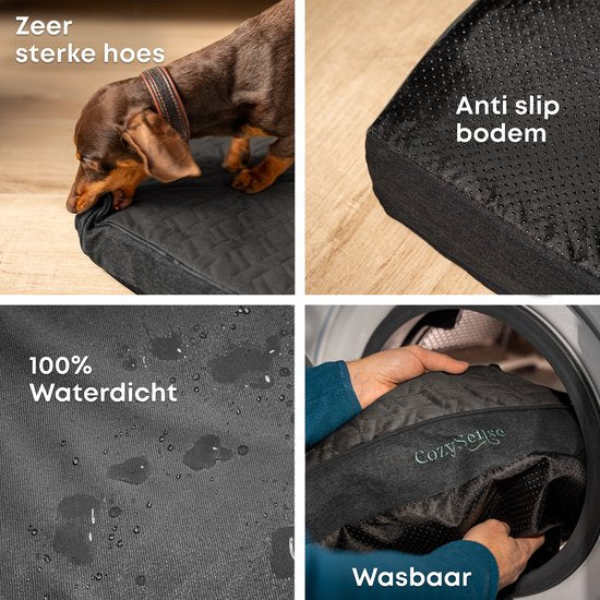 CozySense® Orthopädisches Hundekissen 60 X 40 Cm - Größe S - Wasserdicht - Geeignet als Sitzkissen & Hundebett - Waschbarer Bezug - Schwarz