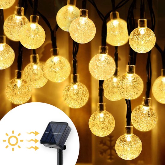 Happy Goods - Weihnachtsbeleuchtung - 7m - 50 Solar LED - Solar Gartenbeleuchtung - Solar Gartenbeleuchtung - Kristall Lichter ø 2,5 cm - Langlebig