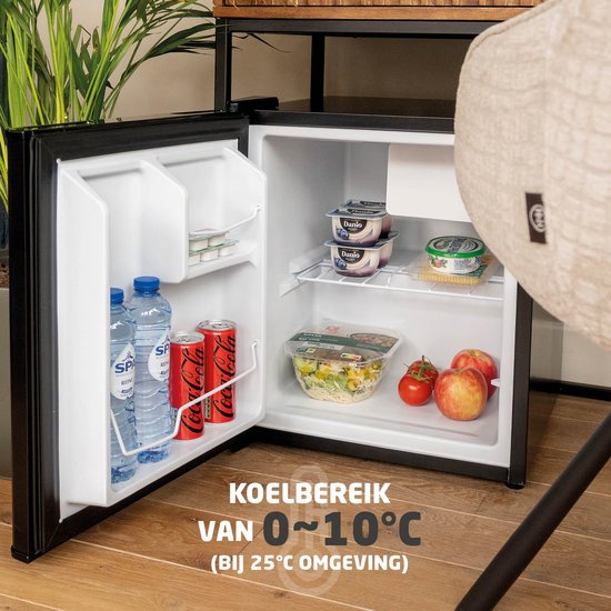BREND BR-2241 Mini-Kühlschrank mit Gefrierfach - 42 + 5 Liter - Kühlschrank mit Gefrierfach - LED-Beleuchtung - Schwarz - Ideal für Büro, Camping und Schlafzimmer