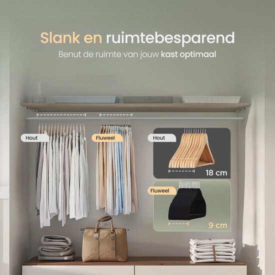 O'DADDY® Velvet Coat Hangers - Kleiderbügel - 20 Stück Kleiderbügel - Antirutsch - 43,5 cm - Kleiderbügel Kunststoff - Schwarz