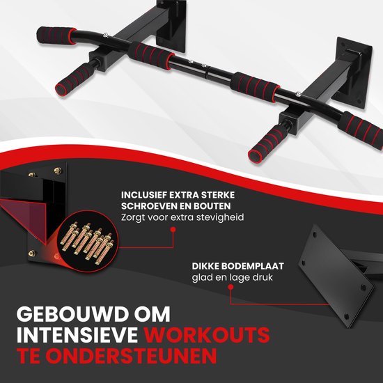 TTD® Premium Klimmzugstange - Klimmzugstation - Wandklimmzugstange - Dip Station - Dip Bars - Home Sports - Home Fitness - Hochwertige Materialien - Extra stabile Befestigungsteile - Home Workout - Schwarz/Rot