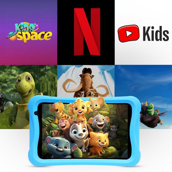 Denver Tablet für Kinder - Android 13 - Kindersicherung - 4GB RAM - 64GB interner Speicher - 8 Zoll - . Blau und Rosa Tablet-Tasche - TIO80105K