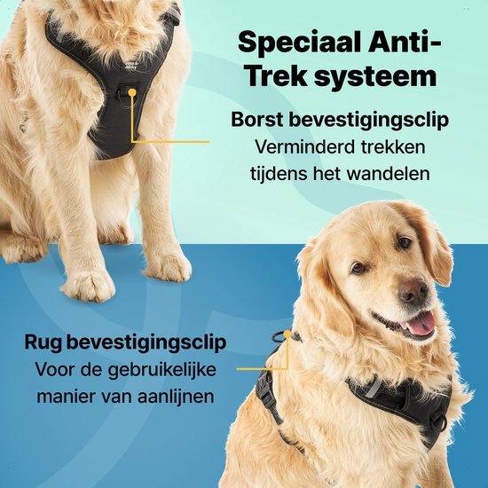 Jake & Jacky Hundegeschirr - Anti-Zug - Y-Form - Reflektierend - Verstellbar - Schwarz - XL