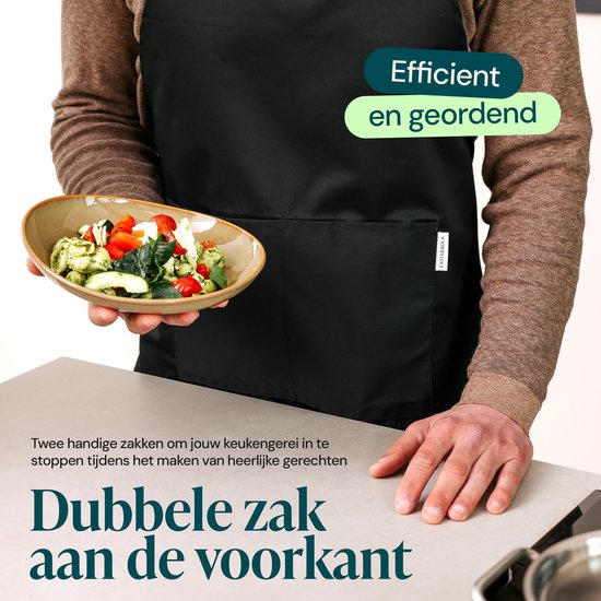 Castagnola Küchenschürze - Wasser- und schmutzabweisend - Professionelle Kochschürze - Schürze für Frauen und Männer - Catering-Schürze - Unisex - Verstellbare Schnalle - Extra große Fächer - Schwarz