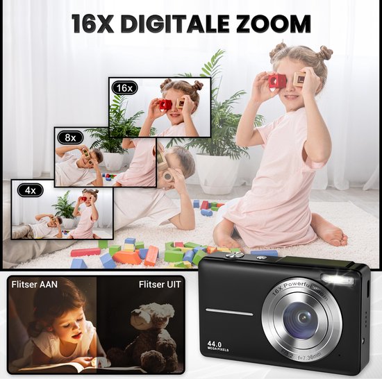 K&L Digitalkamera - Fotokamera - Kompaktkamera - Vlog Kamera - Für Kinder - Inklusive 32GB - NL Software