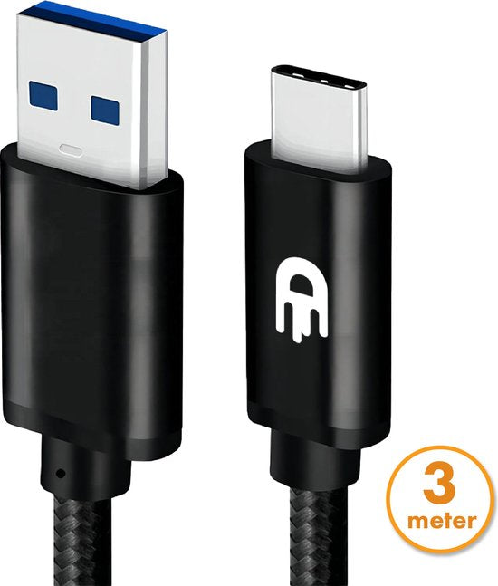 Drivv. USB zu USB C Kabel - Schnellladegerät - USB C Daten- und Ladekabel - 3 Meter - Geeignet für Samsung, iPhone 15 & mehr - Schwarz