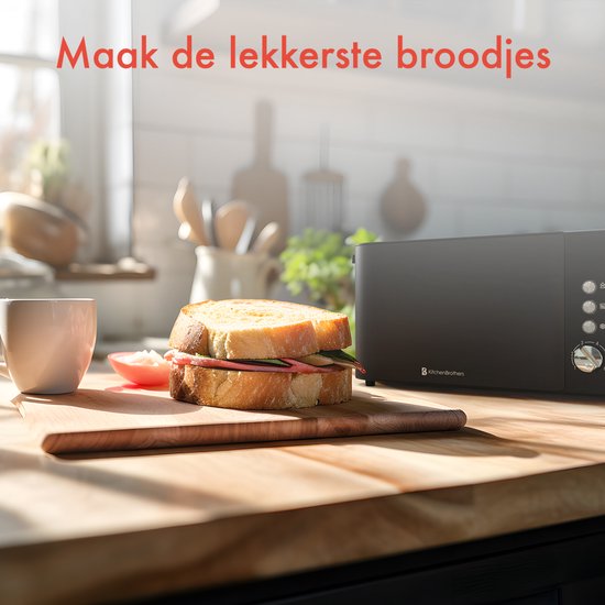 KitchenBrothers Toaster - 6 Heizstufen - 2 extra lange Schlitze - 1520W - Schwarz