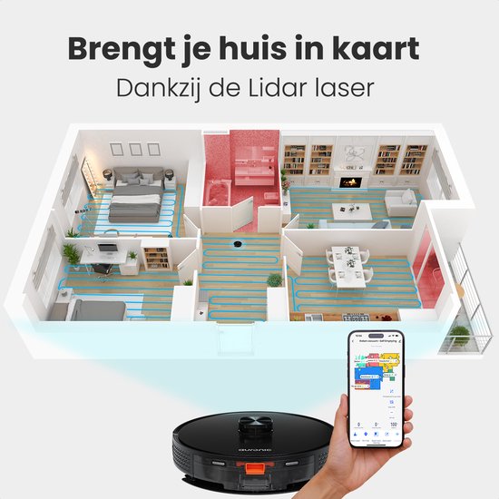 Auronic Staubsaugerroboter - mit Wischfunktion - WiFi und App - Ladestation - Haustiere - Wischroboter - Lasernavigation - automatische Entleerungsstation - Schwarz