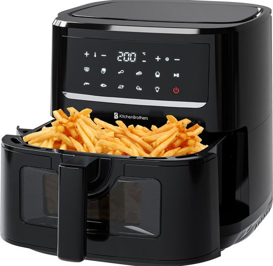 KitchenBrothers Airfryer XXL - 7.5L - 1800W - Heißluftfritteuse - Duale Heizung - 50ºC bis 200ºC - 10 Kochprogramme - Schwarz